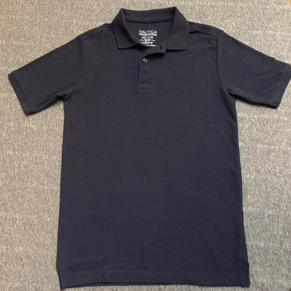 Nautica Boys Navy Blue School Uniform Polo Shirt Short Sleeve Size L 14/16